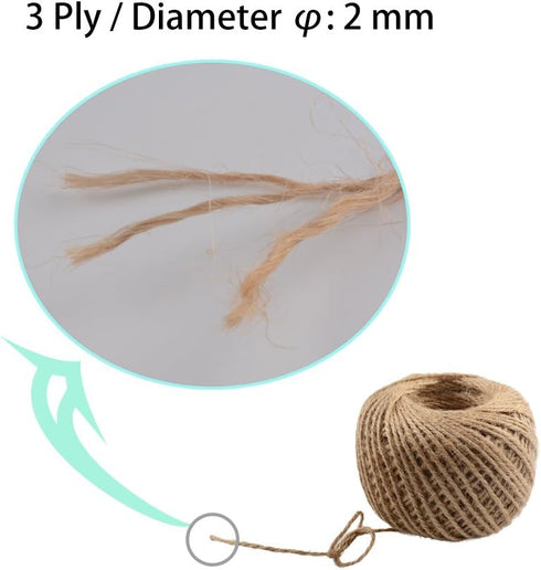 328 Feet Natural Jute Twine - 3 Ply Gift Wrapping String for DIY Crafts and Gardening Applications