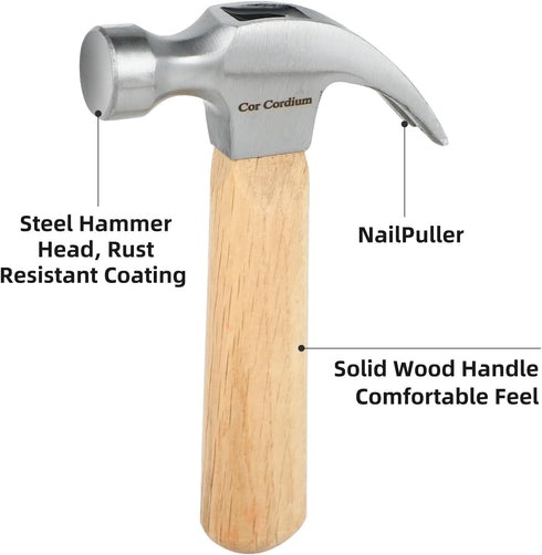 Claw Hammer with Wood Handle, 8 OZ Small Hammer for House & DIY Projects