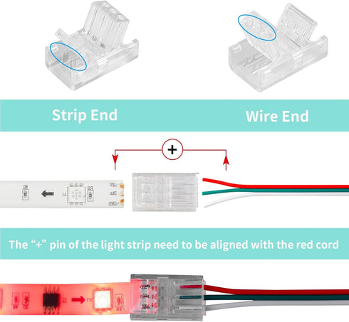 HOMELYLIFE 10 Pcs 3 Pin LED Strip Connector Solderless with 16.4ft Extension Cable for 10mm Wide WS2811 WS2812 WS2812B