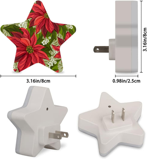 bisibuy Poinsettia Flowers Night Lights Plug Into Wall Red Green LED Nightlights with Dusk-to-Dawn Sensor Automatic