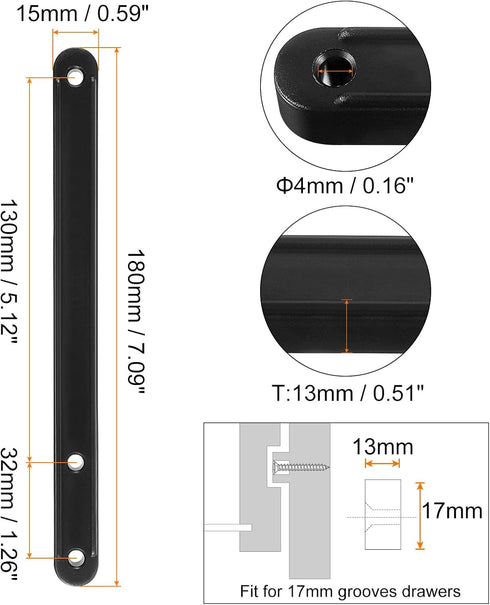 6Pcs 180mm uxcell Drawer Slides, - Plastic Drawer Rails, Side Mounted Grooved Guide Rails for Cabinet Drawers Bedside