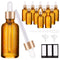 PrettyCare Eye Dropper Bottle 2 oz (12 Pack Amber Glass Bottles 60ml) with Golden Caps, Labels, Funnel & Pipettes