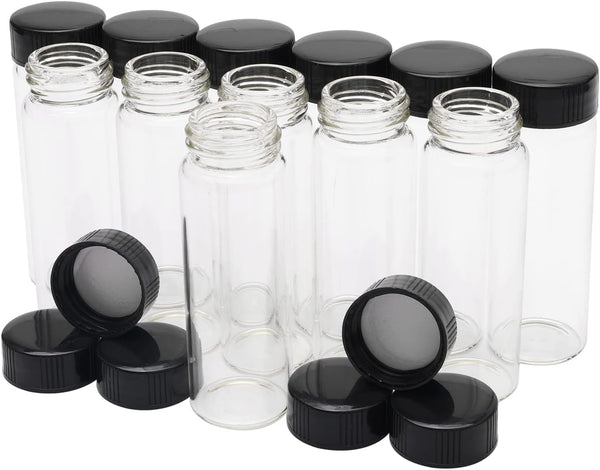 12 Pack Glass Vials 30ml with Screw Caps, Borosilicate Glass Bottle Lab Vial