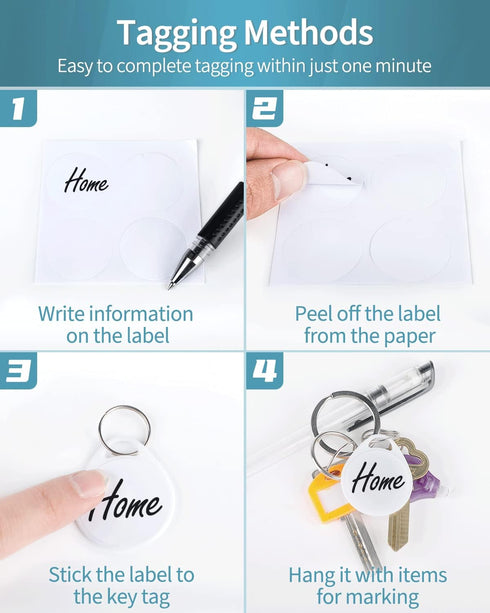 Uniclife 1.5 Inch Tough Plastic Key Tags, 50 Pack with Blank Paper Label Stickers and Split Rings
