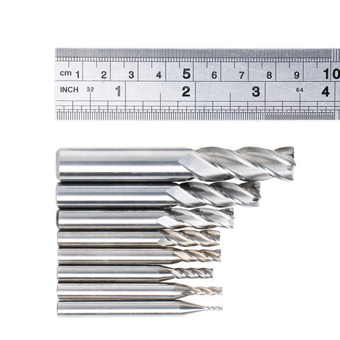 AUTOTOOLHOME 1/8" to 1/2" High Speed Steel HSS 4 Flute Straight End Mill Cutter, Set of 8