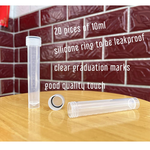 20 Piece 10 ml Self Standing Leakproof Graduated Cryovials, Plastic Screw Top Vials for Needle Storage, Laboratory Test