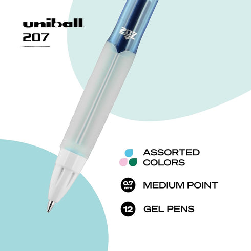 Uniball Signo 207 Colors Gel Pen 12 Pack, 0.7mm Medium Assorted Pens, Gel Ink Pens | Office Supplies, Pens, Ballpoint Pen, Colored Pens, Gel Pens, Fine Point, Smooth Writing Pens