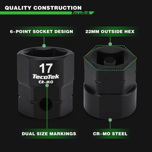 15-Piece 1/2-Inch Set, Set, 10mm-24mm, 6 TecoTek Drive Metric Low Profile Impact Socket Stubby Socket No Skips Sizes