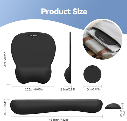 TECKNET 3 1 Set Gel Mouse Pad with Wrist Rest, in Keyboard Wrist Rest for Pain Relief, Non-Slip PU Base & Easy Typing