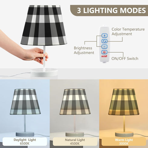 Lotupokon 3 Dimmable Bulb Black White Buffalo Plaid Table Lamp for Bedroom Way Bedside Nightstand Lamp USB Desk Lamp