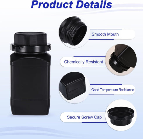 PATIKIL 5 Pcs 500ml Reagent Bottles, HDPE Wide Mouth Square Bottles with Screw Cap for Lab Storage