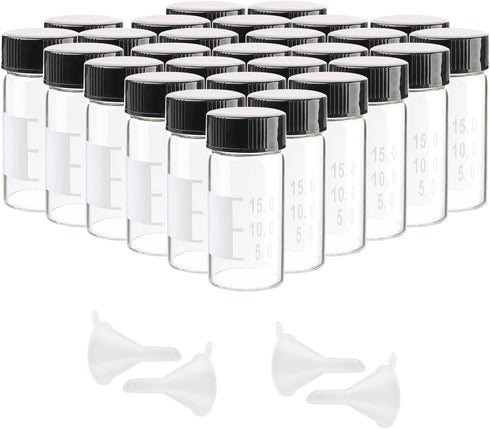 Kesell 28 Pack 20ml Empty Glass Vials, Clear Glass Bottles with Screw Cap, Includes 4pcs Funnels