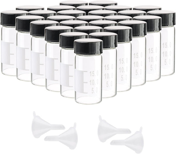 Kesell 28 Pack 20ml Empty Glass Vials, Clear Glass Bottles with Screw Cap, Includes 4pcs Funnels