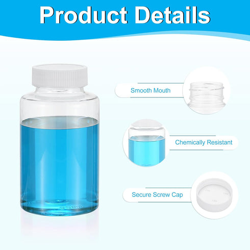 PATIKIL 5 Pcs 300ml PET Wide Mouth Reagent Bottles with Screw Cap for Lab Liquid Storage