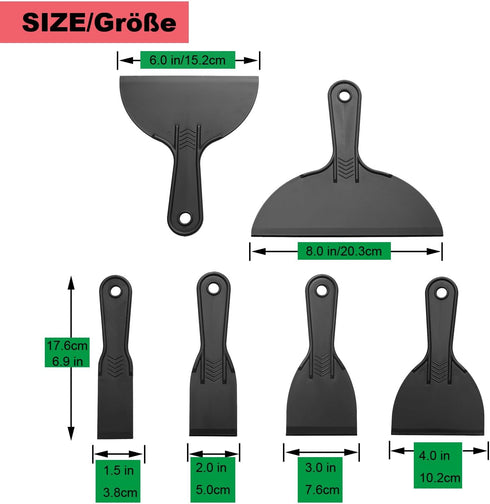 6 Pack Flexible Plastic Putty Knife Set, Paint Scraper Tool for Spackling, Plastic Spreader