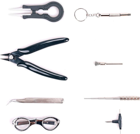 DIY Tool Kit, 9 in 1 Tweezers, Pliers, Screwdriver, Steel Brush with Zipper Case for Home and Jewelry Repairs