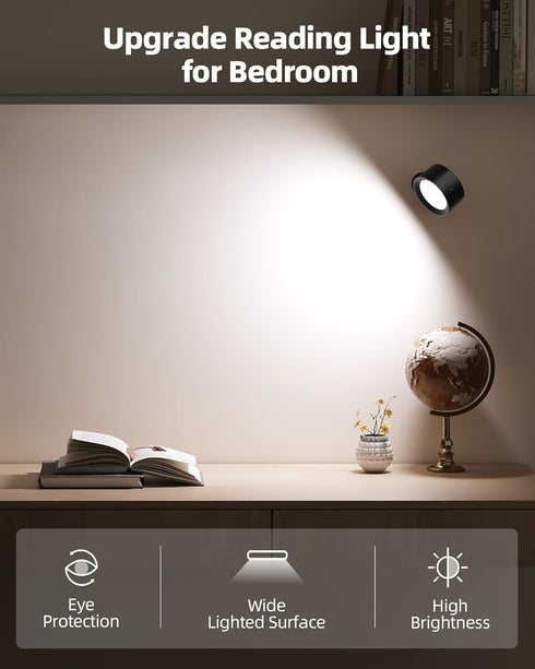 Bedroom,3 Control,360Rotation Dimmable (2 Pack) LED Wall Mounted Lights,Rechargeable Wall Sconces Lamp for Color Temps