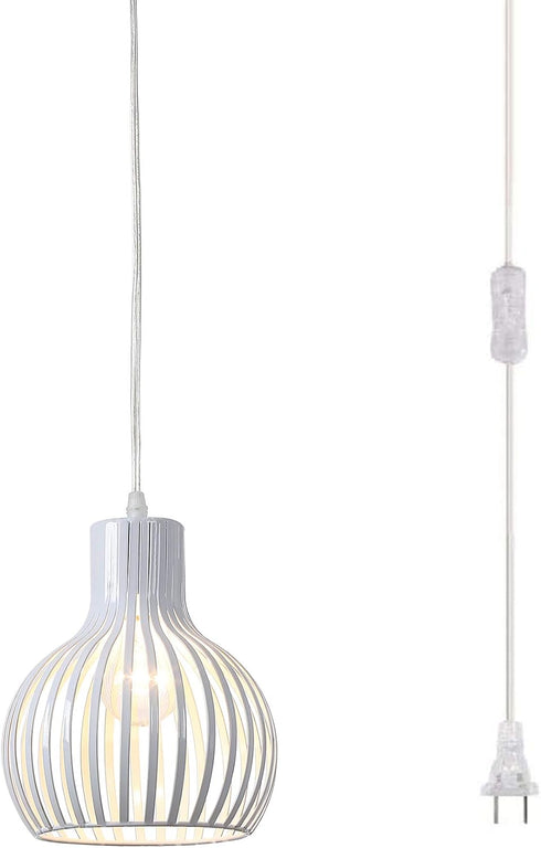 Industrial Plug in Pendant Lighting Metal Wire Cage Hanging Light Fixture with