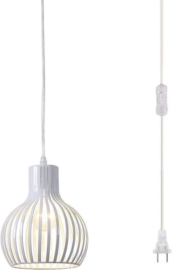 Industrial Plug in Pendant Lighting Metal Wire Cage Hanging Light Fixture with