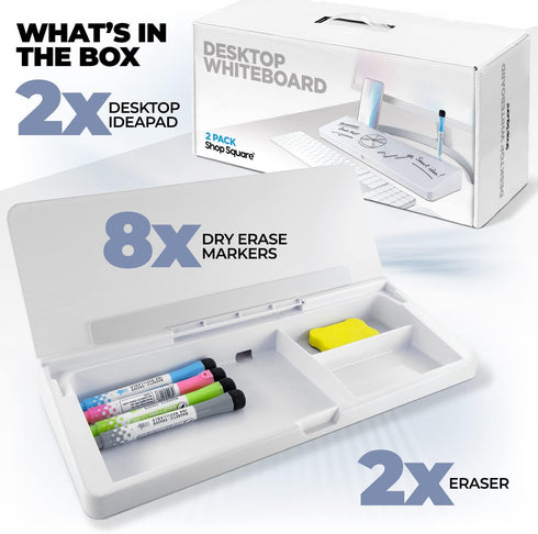 Desktop Whiteboard - Glass Dry Erase Board, 2 Pack, with Phone & Tablet Slot, 4 Markers, 1 Eraser