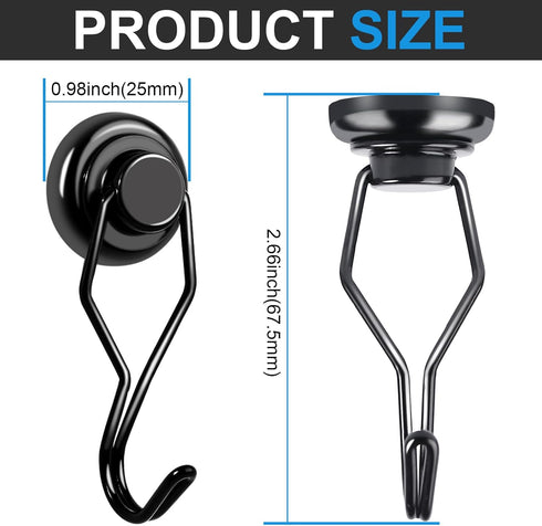 E BAVITE Black Swivel Swing Magnetic Hook 80LB Refrigerator Magnetic Hooks 10 Pack Strong Neodymium Magnet Hook for Refrigerator Other Magnetic Surfaces 67.5mm(2.66in) by E BAVITE