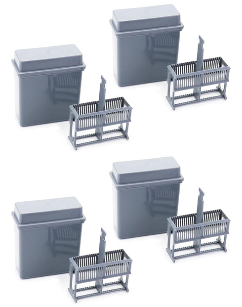 QWORK Microscope Slides Staining Jar and Rack, 24-Slots, 4 Pack, Grey