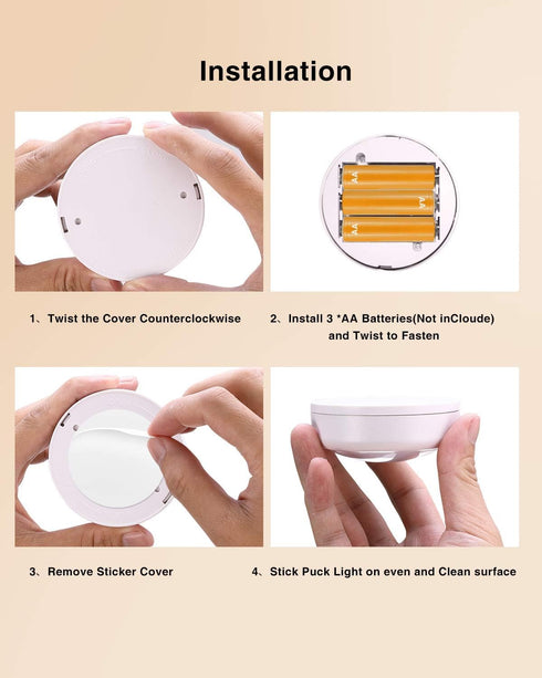 13 Closet, 3M 6Pcs Puck Lights with Remote Control Battery Operated LED Push Lights Wireless, Color RGB - for Bedroom