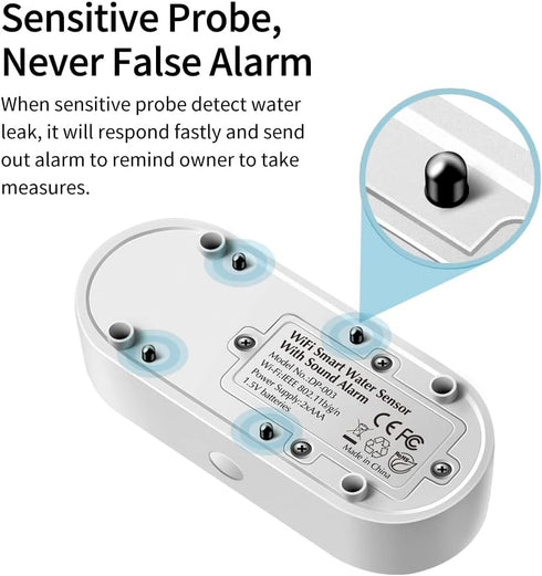 eMylo WiFi Water Sensor, 120dB Water Leak Detector Alarm with Realtime App Notification for Home, Kitchen, Bathroom