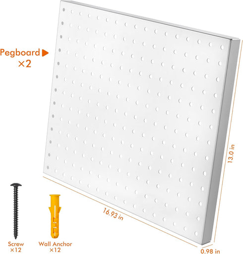 Heavy Duty Metal Pegboard Organizer - Wall Storage Steel Peg Board Panels Set with 1/4 inch Round Holes, 2 Pack