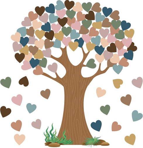 Boho Classroom Tree Bulletin Board Set with Heart Shape Cutouts, Welcome Wall Decor for School