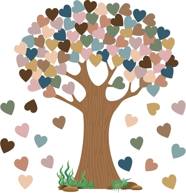 Boho Classroom Tree Bulletin Board Set with Heart Shape Cutouts, Welcome Wall Decor for School