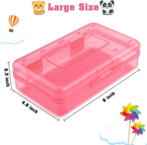 Pencil Box, Large Capacity Clear Pencil Case, 1 Pack Hard Pencil Case, Clear Crayon Box with Snap-tight Lid Stackable Design, Plastic Storage Box for Office Supplies, Pink by BOEIAC