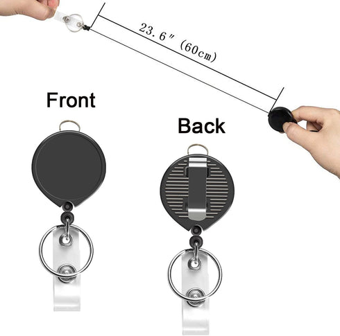 YOUOWO Black Lanyard with Horizontal ID Badge Holder 4x3 and Retractable Badge Reel, 2 Pack