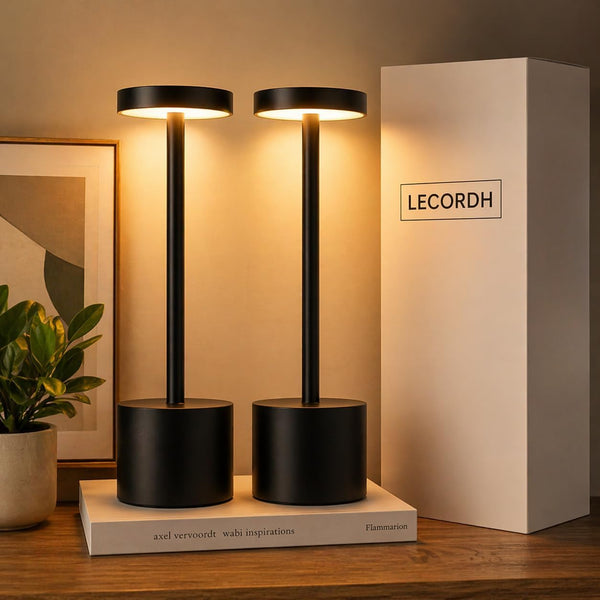 Lecordh Cordless Table Lamp 2 Pack, Rechargeable LED Table Lamps with Touch Dimming,
