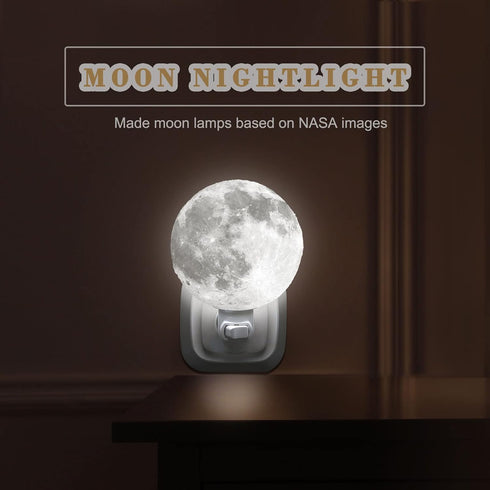 4-inch 3D Hortsun Moon Craft Moon Night Light, Plug in Wall Mounted Bedside Lamp, Cool White LED, Space Themed Bedroom