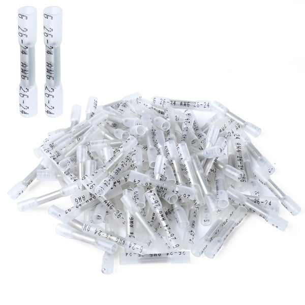 Heat Shrink Butt Connectors, 500Pcs 26-24 AWG Waterproof Electrical Wire Crimp Terminals for Automotive