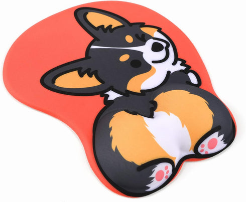 Ergonomic Mouse Pad with Gel Wrist Support, 3D Funny Butt Anime Wrist Rest for Home & Office - Cute Dog