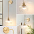 Shenmoyl Battery Operated Wall Sconce with Clear Striped Shade Pattern Glass Adjustable Chain Retro Gold Wall Mounted