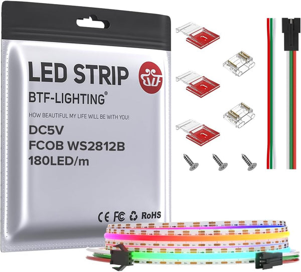 BTF-LIGHTING FCOB COB WS2811(WS2812B) IC RGB 180LED/m 180IC LED Strip DC5V 3.2FT