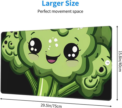 Adsygnt 16x29.5 Inch Cute Broccoli Gaming Mouse Pad Large - Non-Slip Desk Mat with Stitched Edges, Durable Textured