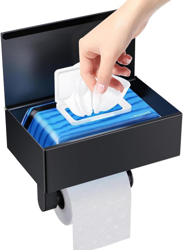 YWHWXB Toilet Paper Holder with Shelf and Storage Cabinet,Wall Mounted Toilet Tissue Holder,Plastic
