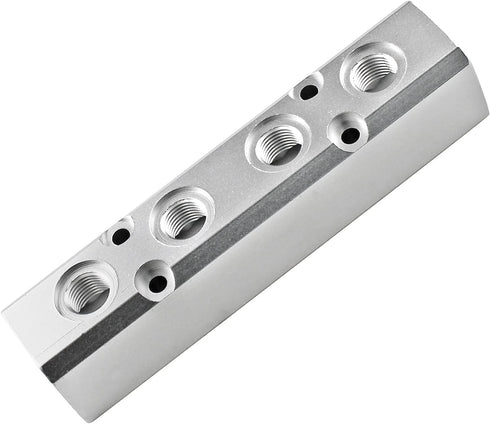 4 Way Pneumatic Manifold Air Distribution Block, Silver Compressed Air Coupler Fast Connector for Compressor