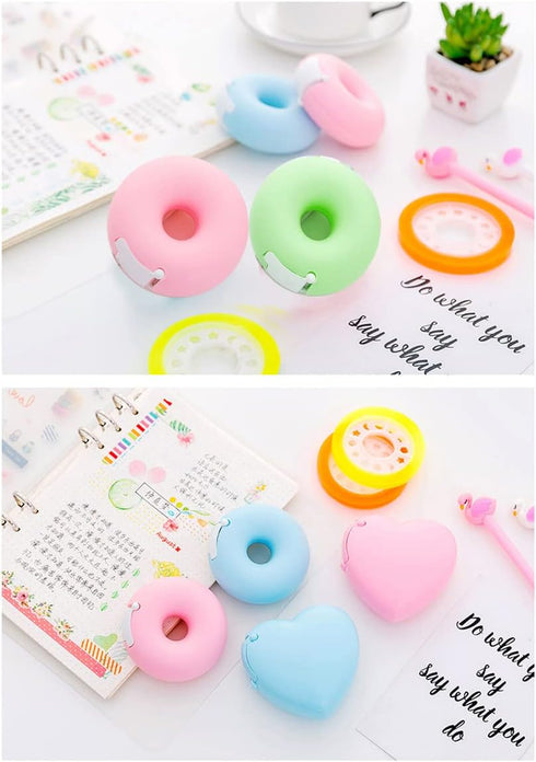 Candy Color Tape Dispenser, Cute Small Donut-Shaped Organizer for Home Office or School (2Pcs Round)