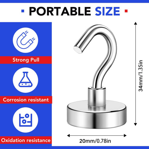 Magnetic Hooks, 40Lbs Heavy Duty Magnets Hooks for Cruise Cabins, Extral Strong Magnets with Hooks for Hanging, Metal Magnetic Grill Hooks Magnetic Hanger for Fridge, Toolbox, Storage - 20Pack