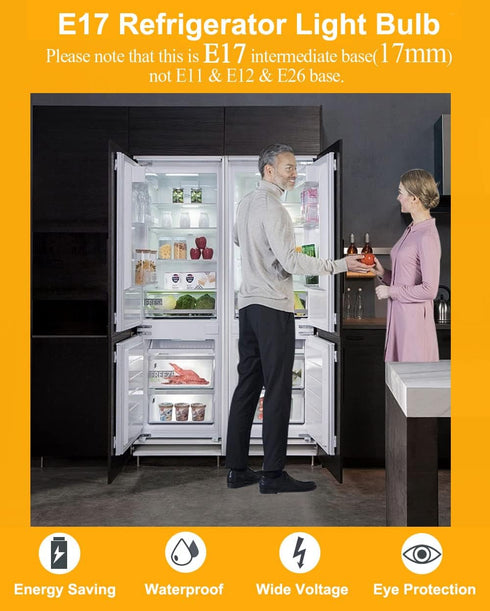 KEI d28k Freezer Bulb, 2 Pack - 4W Refrigerator Light Bulb, E17 Intermediate Base, Cool White