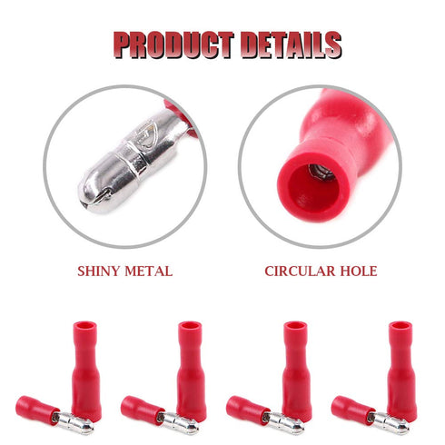 Hilitchi 50Pairs Insulated Male Female Bullet Quick Splice Wire Terminals, Wire Crimp Connectors, Red, 22-16 Gauge