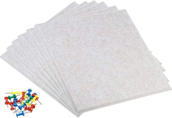 PATIKIL Felt Board Tiles, 6 Pack Beige Self Adhesive Square Wall Cork Pin Bulletin Board with Push Pins for Home Office