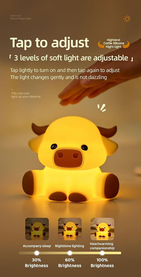 KidoYean 3 Dimmable Cute Highland Cow Night Light, Squishy Highland Cow Novelty Animal Lamp, Level Nursery Nightlight