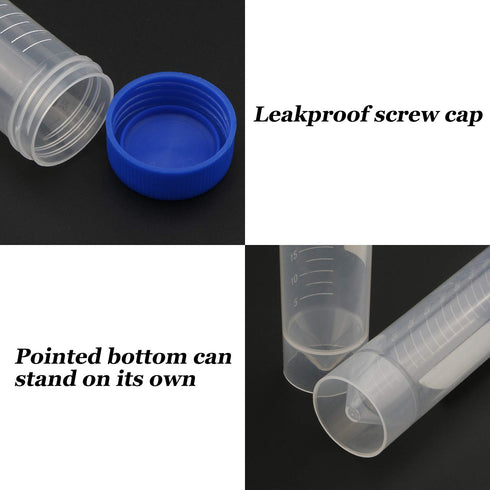 Kesell 50ml Polypropylene Screw Top Centrifuge Tube, Pack of 10 with Graduated Marks and Writing Area
