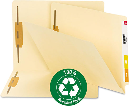 Smead 100% Recycled End Tab Fastener File Folder, Manila, 2 Fasteners, Letter Size, 50 per Box